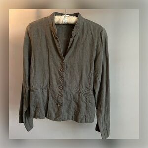 ✨EILEEN FISHER V-neck Band Collar Linen Jacket in taupe mocha